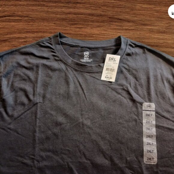 HB Mens DXL Big + Tall Size 2XLT Crew Neck Black Cotton Short Sleeve T-Shirt New - Picture 3 of 10